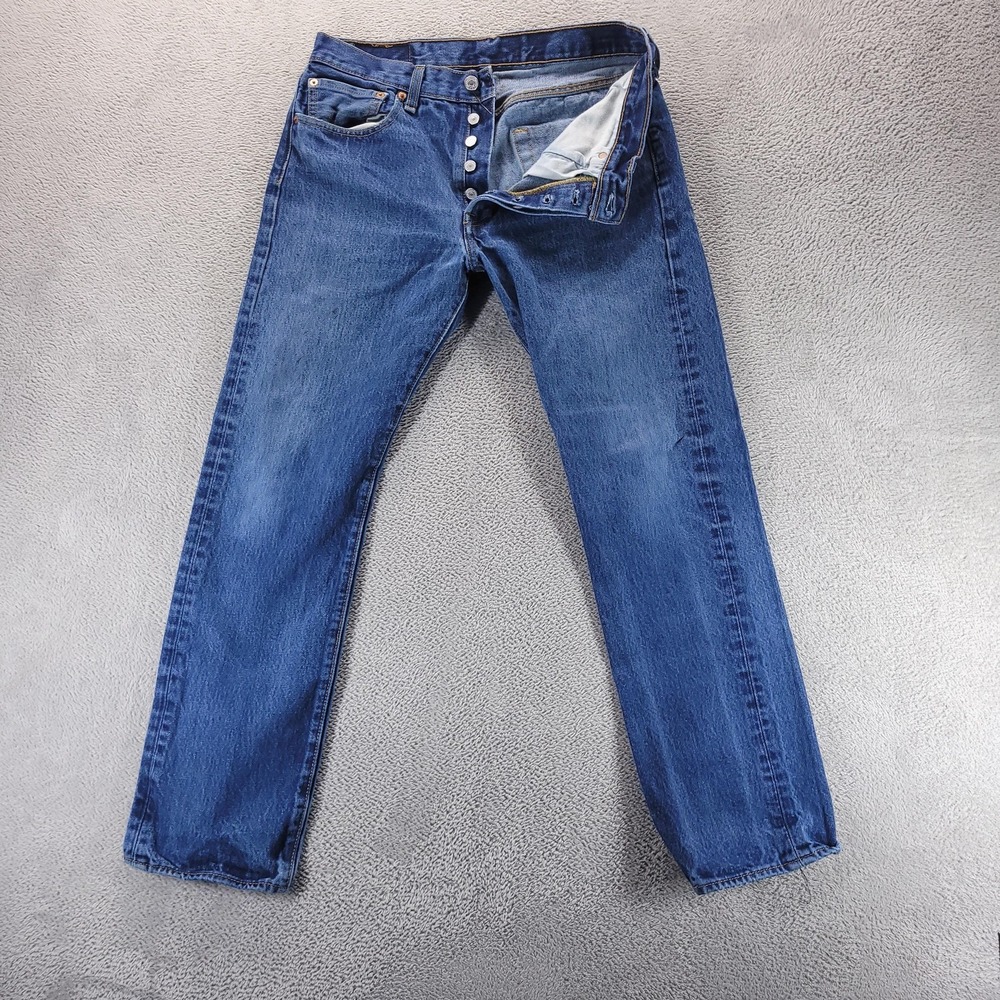 Levis 501 Jeans Mens 31x30 Blue Regular Straight Medium Wash Button Fly Denim